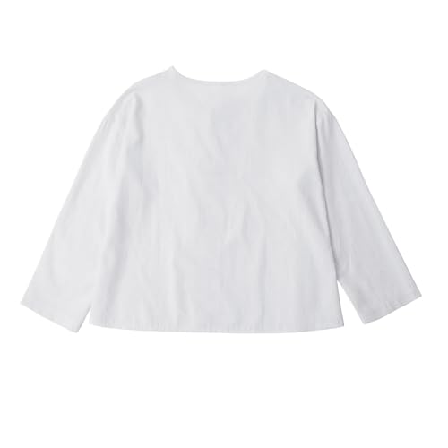 Linen Cotton Shirts for Girls 3/4 Sleeve Button V Neck Tunic Blouses Oversized Cotton Linen Shirts Dressy Casual Shirt3