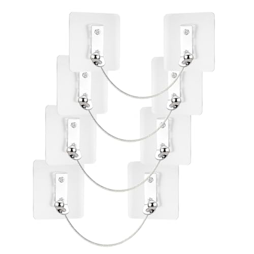 Furniture Anchors 4 Pairs No Drill Heavy Duty Anchors Fridge Lock Adjustable Self-Adhesive Safety Anti Tip Straps for Baby Proofing 220lbs Tension Earthquake Resistant Metal Straps Prevent Falling