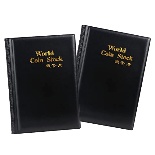 Mopoin Classeur Pieces de Monnaie, 2Pcs Album de Collection de Pièces 240 Poche Porte Monnaie Livre de Pièces, Album de Pièces en Cuir, Collection de Pièces en Cuir PU pour Collectionneurs de Pièces