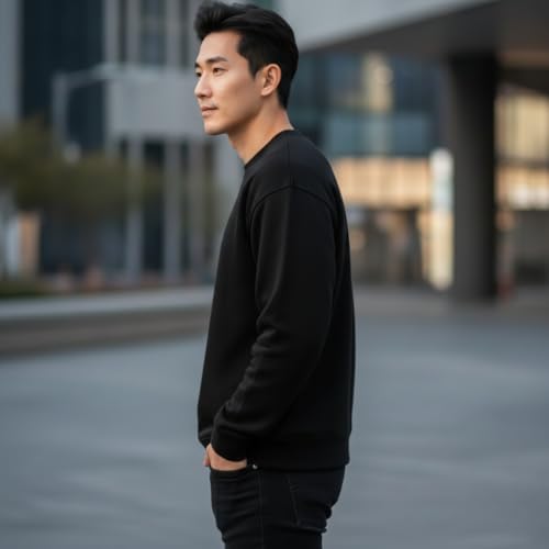 Image of Men's Crew Neck Sweatshirt, Long Sleeve, Casual Pullover, Multiple Colors Available