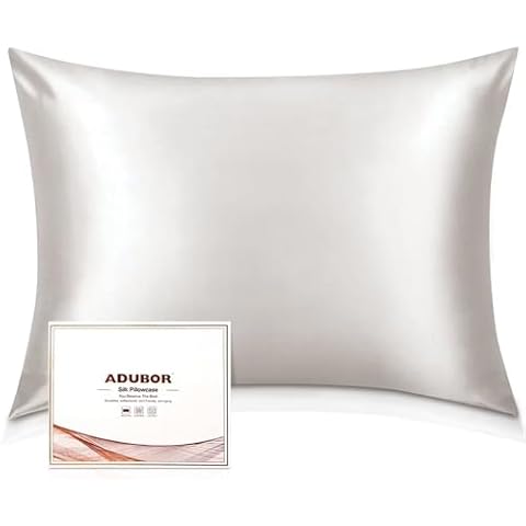 Adubor Silk Pillow Cases - 100% Pure Mulberry Silk, 23 Momme 6A Grade Fibers, 900 Thread Count, Silk Pillowcase for Hair and Skin Health, with Hidden Zipper (Standard 20''×26'', Lvory White, 1PC) Cover