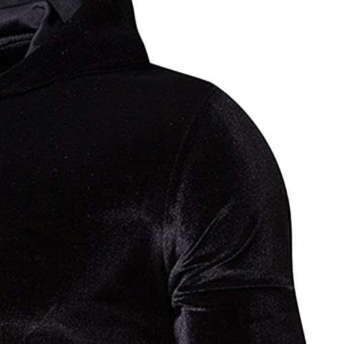 Men'S Velvet Hoodie Sweatshirts Solid Color Long Sleeves Hooded Pullover Casual Fashion Winter Warm Blouse, Black, Medium4