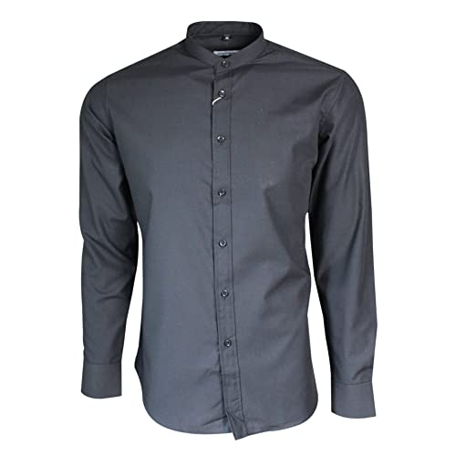 Dominic Stefano, chemise pour hommes à manches longues, abbottonate, été, senza coletto, chemise décontractée, 100% coton, coupe régulière, chemise 501 (M, noir)