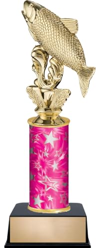 10" Salmon Fish Custom Engraved Pink and Silver Star Column Trophy Awards