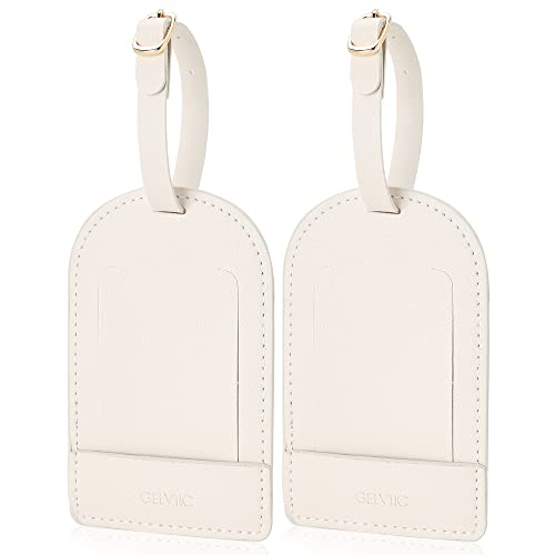 GELVTIC Faux Leather Luggage Tags for Suitcase Tag Set Privacy Protection with Identifie Name Lable ID Card Baggage tag for Men Women Travel Accessories, 2/4 Pack (LT06-White) by GELVTIC - Used condition - US$8.90