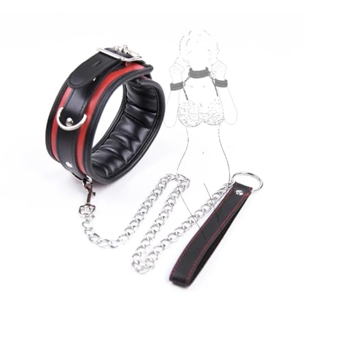 Laisse détachable avec sangle en cuir, accessoire de fête cosplay (noir et rouge).