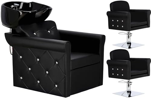 Item weight: 220.46 pounds Milo Set lavaggio parrucchiere e 2 x sedia parrucchiere idraulica girevole per salone parrucchiere lavabo mobile in ceramica rubinetto batteria doccia