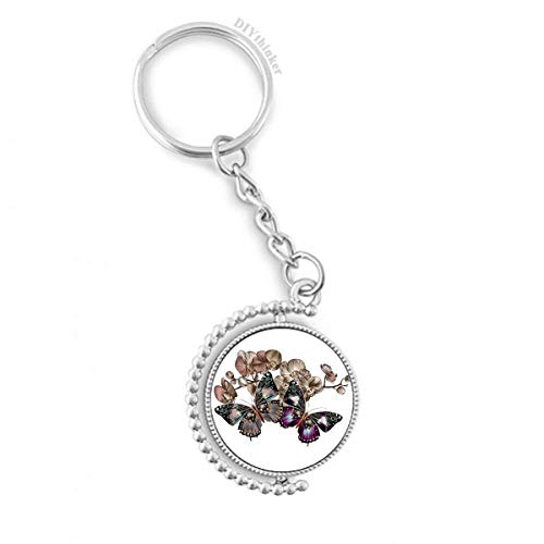 Porte-clés rotatif fleurs et papillon DIYthinker 1,2x3,5 pouces multicolore