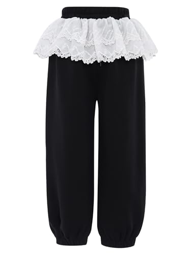 Kids Girls Bowknot Lace Trim Track Pants Wide Leg Jogger Trousers Y2K High Waisted Sweatpants Casual Daily Wear4