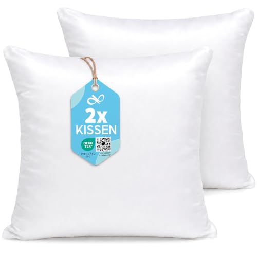 Flowen Kissen 30x30 Kopfkissen 2er Set für Sofa und Bett Innenkissen Hypoallergene Anti-Milben Kissenfüllung mit Weicher Gesteppter Kissenbezug 100% Polyester für Haus/Hotel