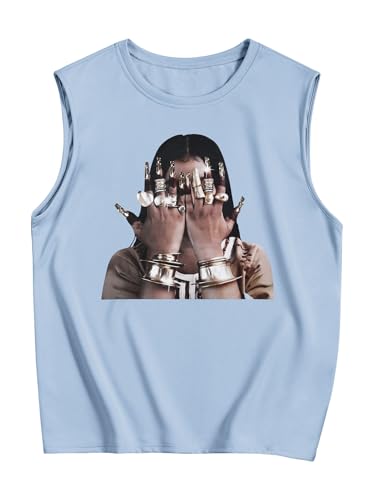 RoseSeek Summer Retro Graphic Tank Top Hippop Streetwear Y2K Tees Blue