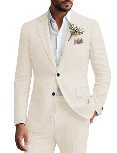SHUZHXLZANGY Mens Suit 2 Piece Linen Suit for Men Slim Fit Summer Suit for Wedding Prom Party Beach