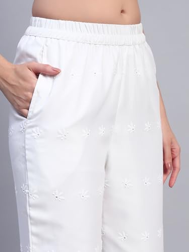 Image of SHOPPING QUEEN Women's Cotton Embroidered Chikankari Palazzo