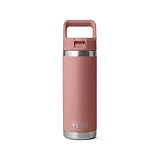 YETI Rambler 18 oz Bottle, Vacuum Insulated, Stainless Steel with Color Matching Straw Cap, Sandstone Pink