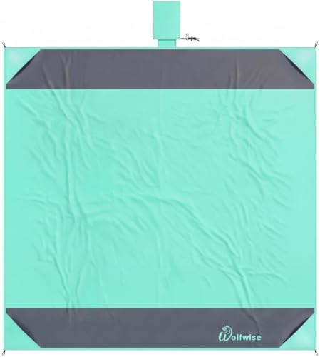 Wolfwise Stranddecke Sandfrei & Wasserdicht, XXL Strandmatte für 4 Personen | Große Strand Decke mit 4 Sandtaschen & Heringe, Integrierte Tasche, Ultraleicht, Faltbar, für Familie,
