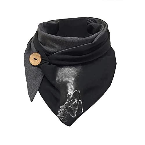Hiseng Foulards Châles Chic Femmes à Boutons, Mode Couleur Unie Echarpes Triangle Coton pour Femmes, Doux Wrap Automne Hiver Foulard Rétro Noël Chaudes Châles Scarf Cover