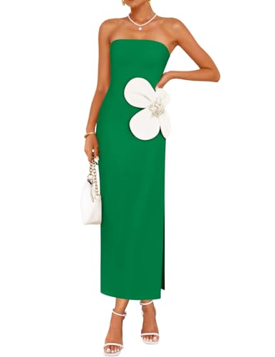 Image of ZESICA Womens Summer Cocktail Strapless Maxi Dress 2026 Formal Bodycon Backless Floral Tube Wedding Guest Party Long Dresses