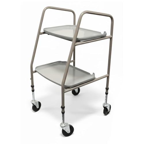 Home Helper Trolley on Wheels Height Adjustable Mobility Trolley with Two Removable Trays Strong Steel Frame Mobility Aid Walker Easy-to-Clean Catering Trolley for Kitchen and Home Use