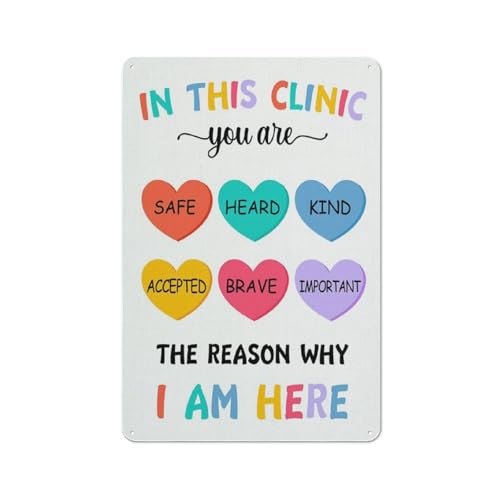 ODHHGDF Cartel de metal rústico para pared de enfermera, arte de pared con cita motivacional en esta clínica estás seguro de salud, póster para decoración de oficina, enfermera, escuela, 8 x 12