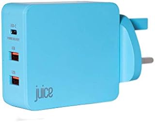 Juice Triple Three Port Universal Mains Charger USB Type-C & USB, 3.1A - Aqua