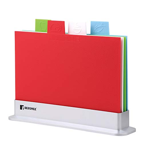 Bergner, Cutting Board Set of 5, Plastic Colour Coding Chopping Boards for Vegetables Meat, Poultry, and Fish