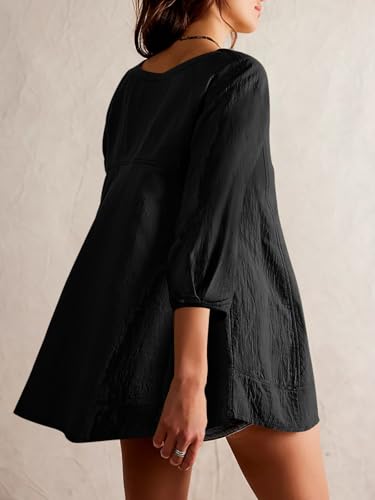 Tankaneo Womens 3/4 Sleeve Tunic Tops Casual Summer Peplum Flowy Oversized Babydoll Blouse Shirts3