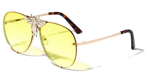 Dweebzilla 3D Killer Bee Luxury Hip Hop Aviator Sunglasses Floating Lenses (Gold & Brown Frame, Yellow Gradient Lenses)