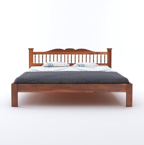 Image of AADITYA WOODS Solid Sheesham Wood King Bed Cot Without Storage | Wooden Bed for Bedroom | Multipurpose Use Cot Palang Diwan (Honey k2, King) (82x75x34 inch)