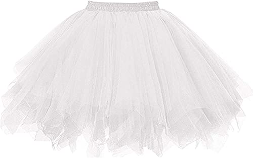 Ancokig Saia de tule para mulher, tutu, adulto saia de dança, carnaval, disfarces, Branco