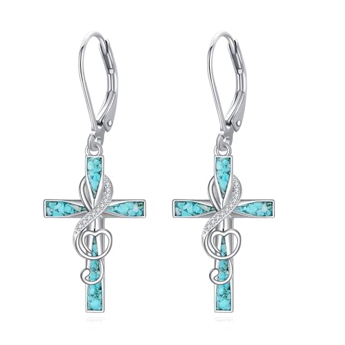 ONEFINITY Cross Earrings for Women Sterling Silver Turquoise Cross Earrings Jewelry Gifts for Women Nurse
