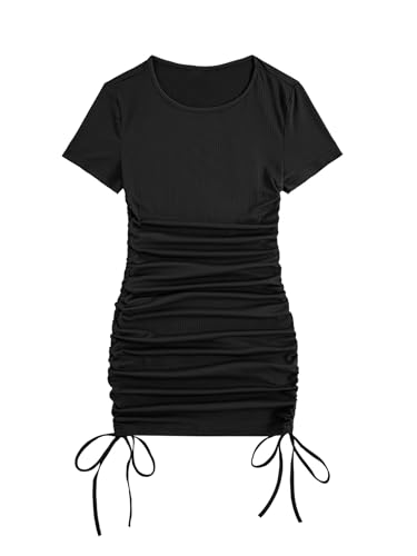 Milumia Women's Casual Rib Knit Short Sleeve Drawstring Ruched Bodycon