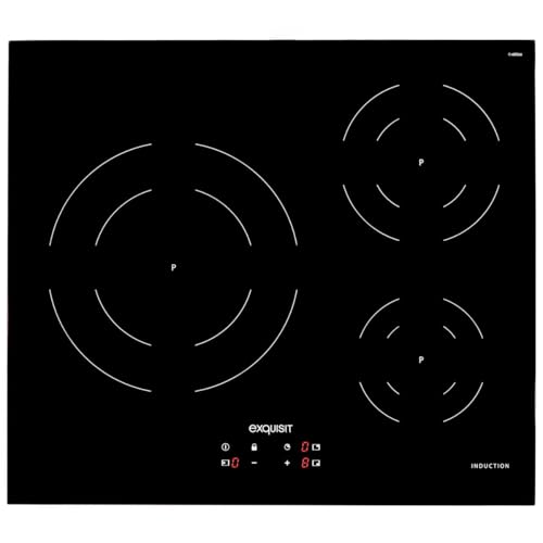 Exquisit® Vitrocerámica de Inducción, 7200W, 3 Zonas, Función PowerBooster, Programación Tiempo de Cocción, Bloqueo de Seguridad, Reconocimiento de Recipientes, Medidas 6,3x59x52 Cm.