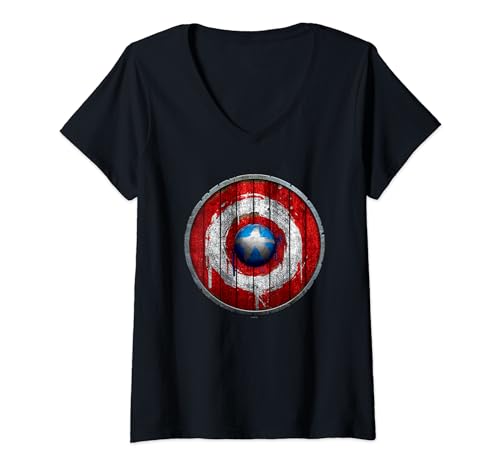 Womens Captain America Wooden Shield V-Neck T-Shirt