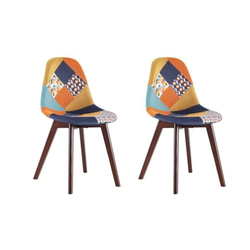 HOME DECO FACTORY Set di 2 sedie Patchwork Retro Salotto Sala da Pranzo, Legno, Multicolore, 57.8 x 86.5 x 47 cm