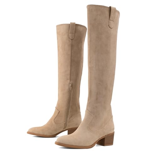 Shoe'N Tale Women's Over The Knee Thigh High Chunky Heel Pointed Toe Faux Suede Side Zipper Fall Weather Winter Boots3