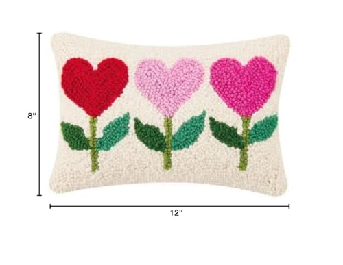 Peking Handicraft - Heart Flowers Hook Pillow 8x12 - 30RN96C12OB