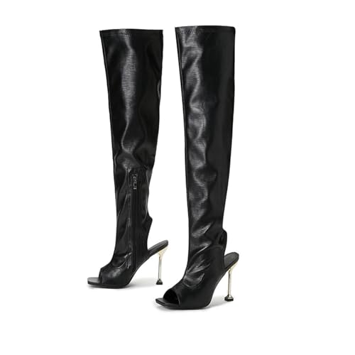MILDSEVEN Women's High Heel Summer Boots with Side Zipper, Sexy Cute Fashion Over The Knee Boots, Casual Open Toe Thigh High Boots for Wedding, Parties And Banquets, 15