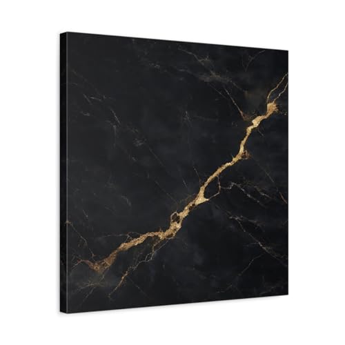Tableau abstrait marbre noir et or pour salon moderne au-dessus d'une console 50x50 cm