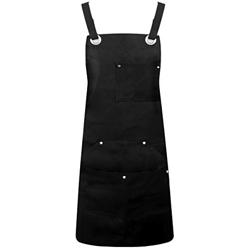 InnoGear Heavy Duty Waxed Canvas Work Apron with Tool Pockets Black Garden Aprons with Adjustable Cross-Back Straps