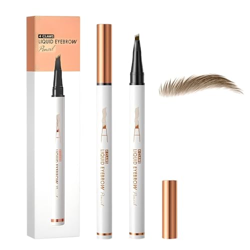 2 Stück Magischer Microblading Augenbrauenstift mit 4 Mikrogabelspitzen, Wischfester Augenbrauenfarbe, Sorgt für Natürlich Aussehende, Definierte Augenbrauen (Hellbraun 2...