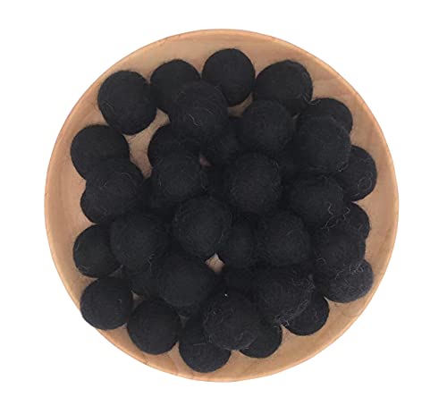 Felt Wool Beads Balls Pom Pom Handmade DIY for Craft Dream Catcher Pompom Home Decor Nursery Party Props (Black 20mm 30pcs)
