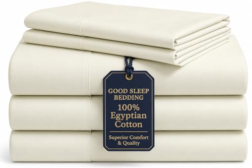 Image of Good Sleep Bedding Split King Sheets Sets for Adjustable Bed, 5 Piece, 100% Egyptian Cotton Bed Sheets for Adjustable Bed, Sateen Weave, 16 Inch Deep Pocket Bed Sheet - Ivory
