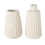 2er Set Vasen, Blumenvasen aus Keramik 17 cm, ø ca. 8,5 cm, skandinavisches Design (Beige)