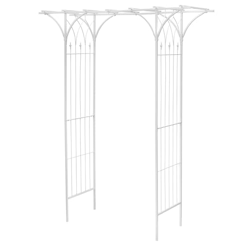 HAFIX Rosenbogen - Tibet - für Garten. Rosenspalier aus pulverbeschichtetem Metall. Rank Hilfe für Kletterpflanzen Torbogen Rosenrankenhilfe Gartenbogen wetterfest & freistehend 233x110x56cm in weiß.