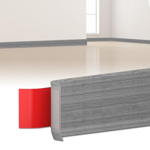 LIHIQIYA Rodapies Autoadhesivo Ancho, 80mmx3 Metros Veta de Madera Gris