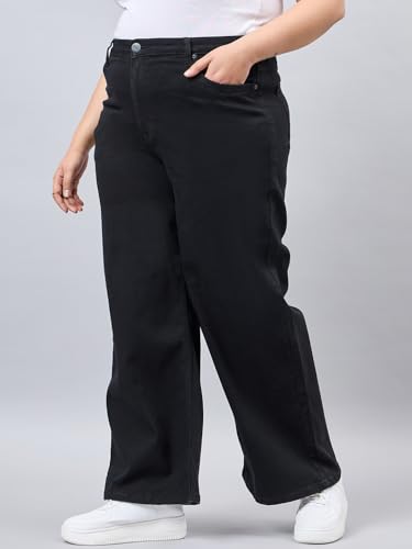 Image of Style Quotient Women Plus Size Black Wide Leg High Rise Stretchable Jeans