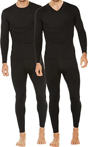 Thermajohn 2 Pack Thermal Underwear Set Size Small V-Neck & Crew Neck Black