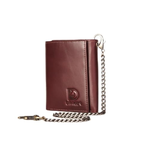 bill heart Trifold Chain Wallets for Men Biker Brown Wallet with RFID Blocking Genuine Leather Wallet with Chain