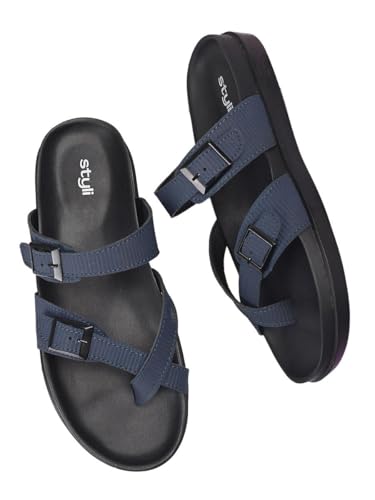 Men 7011851422 Open Toe Buckle Detail Sandals 42 Navy Blue