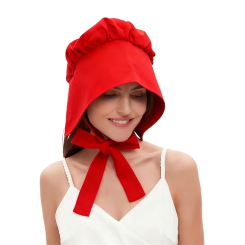 Colonial Bonnet Women's Prairie Cap Pioneer Hat for Historical Reenactments Costume Vintage Accessories (Cotton Blend, Red)